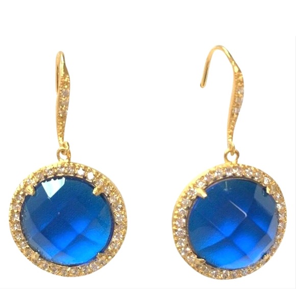 RIVKA FRIEDMAN 18K SAPPHIRE & CZ DROP EARRINGS - Picture 7 of 7